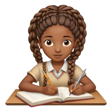 African girl student with brown skin and braided hair writing with book and pen sticker