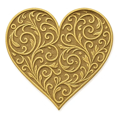 heart with a delicate gold filigree, digital illustration style, no background sticker