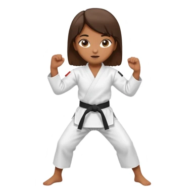 Ragazza castana che pratica karate, ha la cintura nera ed io tradizionale kimono bianco del karate, tira un calcio laterale oppure un pugno oppure è in posizione di guardia sticker