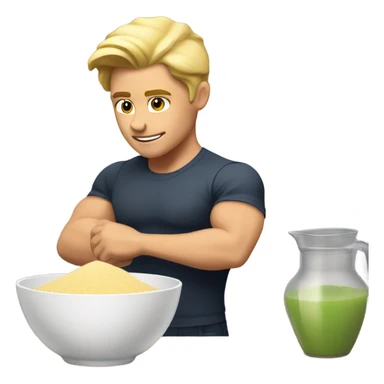 attractive muscular blonde young man using a mixing bowl  sticker