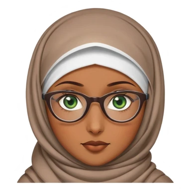 A brown girl with a hijab with eye glasses with green eyes sticker