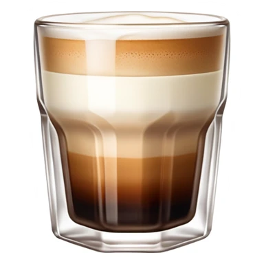 Small 4.5 ounce Gibraltar glass with cortado espresso drink, smooth gradient from light brown on top to darker at bottom, no white froth, just smooth milk and espresso integration sticker