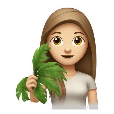 White girl with straight brown hair carrying small palm tree sticker
