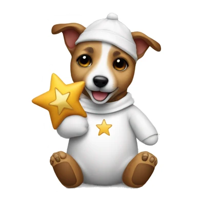 a jack russel in a teddy bear costume holding a star in his hand sticker