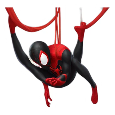 Spiderman Miles morales doing a meditation upside down hanging from a web sticker