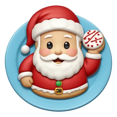 “A cute Christmas-themed Santa cookie, decorated with red and white icing, smiling face, sitting on a small plate, cartoon-style, vibrant colors, festive and cozy mood” sticker