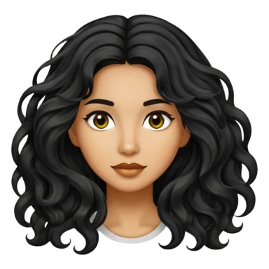 Alluring 1990's thai olive skin shiny long black wavy textured tousled hair sticker