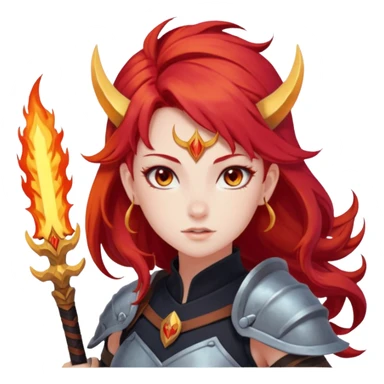 “Pastel red background, a fiery warrior girl character (anime/cartoon style) in the center. On top: ARIES in bold. Below in cursive: ‘Fire Fairy’. At the bottom: ‘Brave, passionate, always leading.’ ✨🔥⚔️” sticker