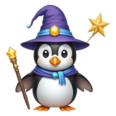 penguin wizard with magic wand and pointed hat sticker