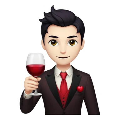 Lucifer from Hazbin Hotel as an apple-style emoji, holding a wine glass, looking sophisticated sticker