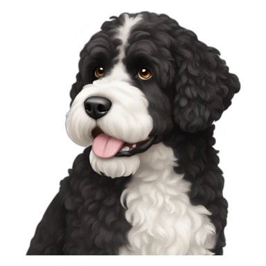 black face Portuguese water dog with white chin and chest sticker