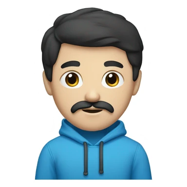 caucasian men with black hair, mustache blue hoodie sticker