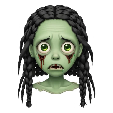 make a zombie with a droopy mouth girl with black knotless braids  sticker