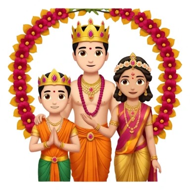 Brahmin boy is thanking to the bharatanatyam dancer. Only the girl is in lordess padmavati with golden crown and giant flower garland on her neck. The boy is a normal helper. The girl is fat and tall the boy is small. sticker