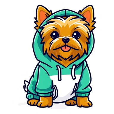 Yorkie wearing hoodie sticker