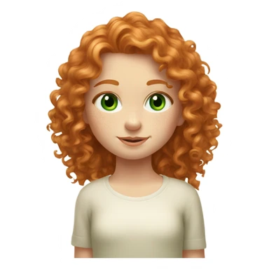 a ginger curly girl with long hair, delicate freckles and face, green eyes and elegant aesthet sticker