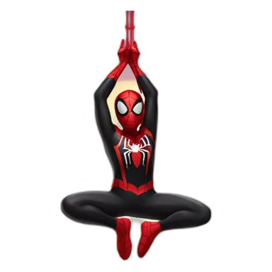 Spiderman Miles morales doing a meditation upside down hanging from a web sticker