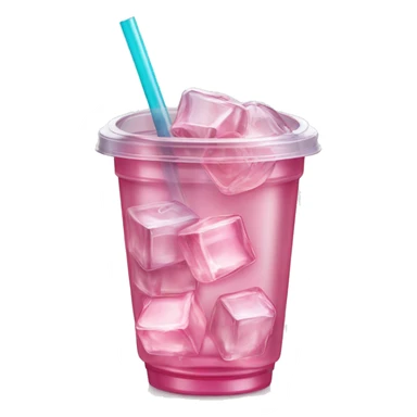 Realistic plastic cup and lid with Transluscent pink soda and large ice cubes inside and straw through the top of the lid. sticker