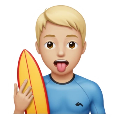 Tounge sticking out one eye closed more than the other and a surfers hand sticker