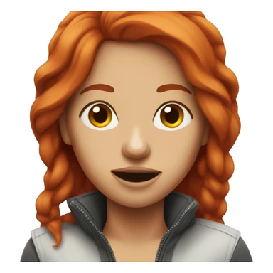 Woman, long red hair, zipper mouth sticker