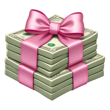 stack of cash with a pink satin tied on a bow sticker