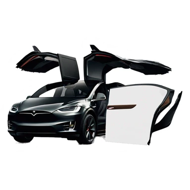 Drivers side quarter Black 2024 Tesla model x plaid with falcon wing doors open sticker