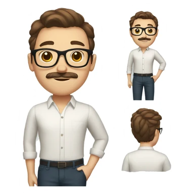 man in preppy clothing with big glasses and brown hair and a mustache sticker
