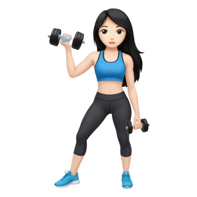 Long black hair girl with gym aesthetic, leggings with fitted shirt, with water bottle and dumble  sticker