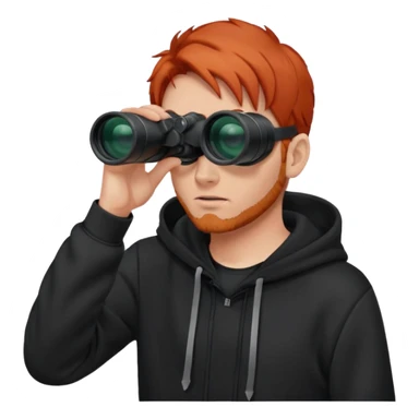 A red-haired man in a black hoodie looks through binoculars. sticker