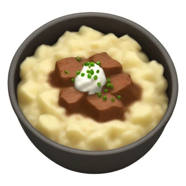 bowl of mashed potatoes beef stew sticker