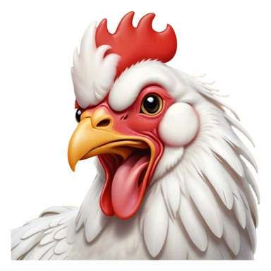 Cinematic Cute Yawning White Rooster Portrait Emoji, Head tilted slightly with a dramatic, wide-open yawn, showcasing a soft, downy white plumage with a crisp red comb and drooping wings, round eyes barely open in drowsy contentment, Simplified yet irresistibly adorable features, highly detailed, glowing with a soft, cozy glow, high shine, relaxed yet expressive, stylized with a touch of whimsy, bright and endearing, soft glowing outline, capturing the essence of a sleepy yet affectionate rooster, so drowsy it feels like it could stretch out of the screen and curl up for a nap! sticker