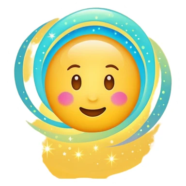 cute round emoji, simple flat vector style, minimal details, glowing aura effect, colorful sparkles and light trail swirling around, transformation effect, magical appearance, high quality, white background

 sticker