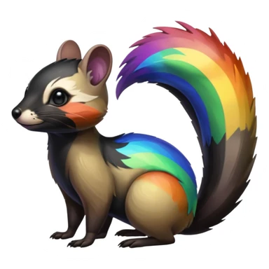 Colorful onyx-obsidian-pitch-black and rainbow-iridescent Cacomistle-Bunnelby-Numbat-Ferret-hybrid-fusion-animal-creature, full body  sticker