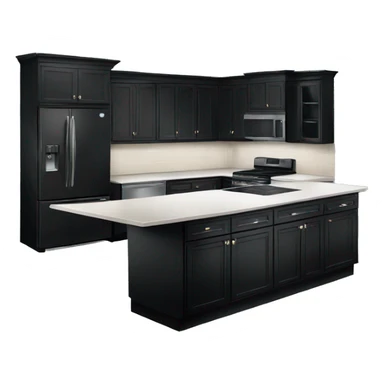 Isolated full length Realistic black kitchen range with cabinets and counters sticker