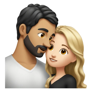 A white girl with a black hair square kisses a tall white guy with brown hair. There are peaches all around sticker