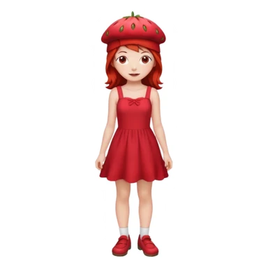 Strawberry shortcake human girl full body and legs with a strawberry hat on her red hair and dress without a cake sticker