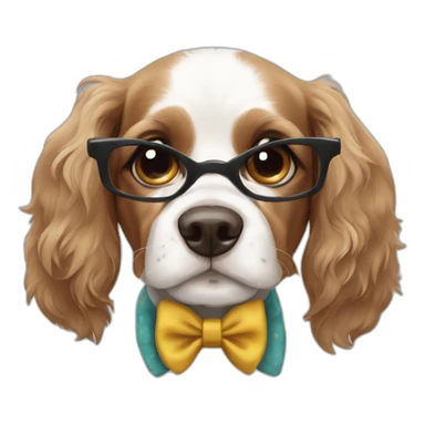 Spaniel dog wearing a bow tie and glasses sticker