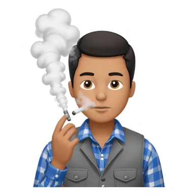 Vaquero camisa de cuadros blanca con negro y chaleco azul  joven sacando humo  sticker