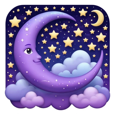 Purple Crescent Moon With Clouds And Stars sticker