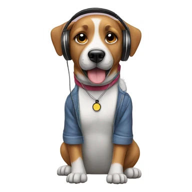 Dog wearing clothes and headphones  sticker