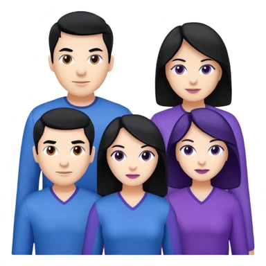 4people 2 men and 2 women. with black hair and white skin. ready to create a team. with blue and purple clothes sticker