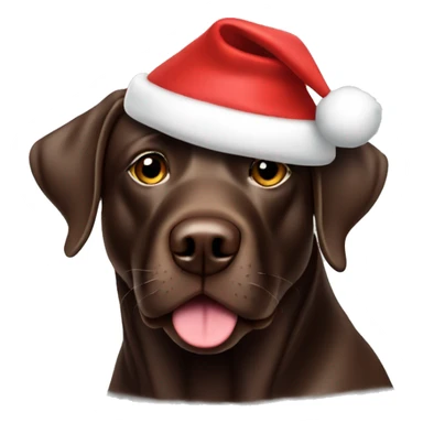 Chocolate lab wearing a Santa hat sticker