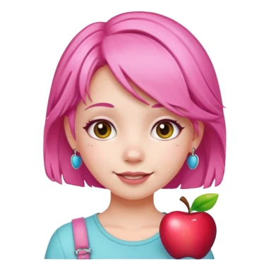 cute pink haired girl with cheerful pose and cute accessories. apple emoji style sticker