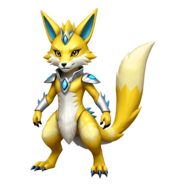 Modern anthropomorphic furry futuristic shiny colorful Lombax-Zeraora-Renamon-fusion (full body) sticker