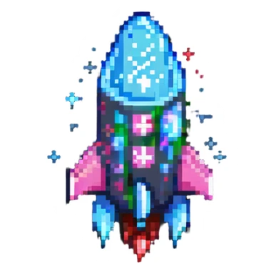 rocket with magical runes pixel art sticker