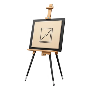 Minimalistic flat vector icon, iOS style, thin black contour on white background. Easel holding a canvas with simple sketch lines, pencil beside it. No text, no shadows sticker