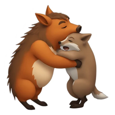 boar hugs fox sticker