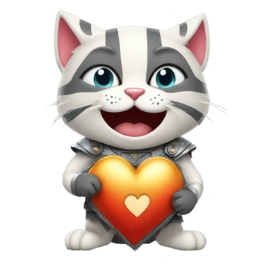 Cat gladiator holding a heart with a laughing crying face {happy}  sticker