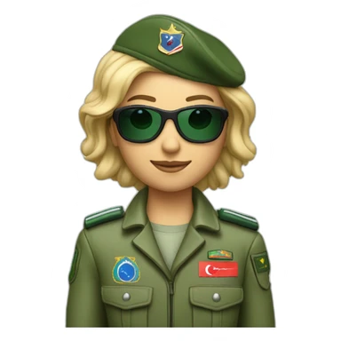 Blonde military Pilot with green uniform which is has a Turkish flag on right arm, pilot badge on chest, wearing sunglasses   sticker