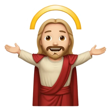 my workmate accidentally misspelled "Jesus christ" as "Jesbus christ", make an emoji of jesus with his HANDS ON HIS HIPS, making a face as if he's laughing at how silly someone is sticker
